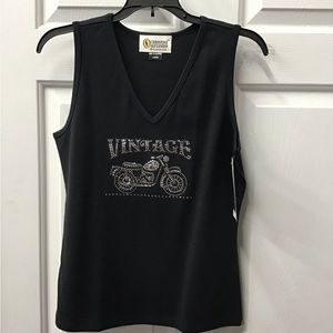 NWT fitted black tank shirt vintage motorcycle bike Swarovski crystals